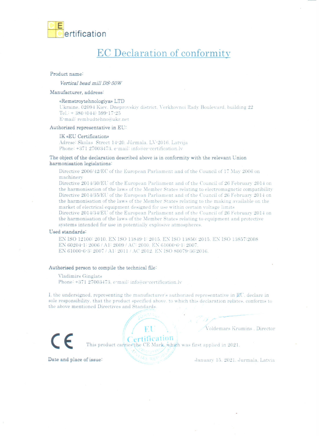 ES atbilstības sertifikācijas deklarācija Eiropas Savienībā
